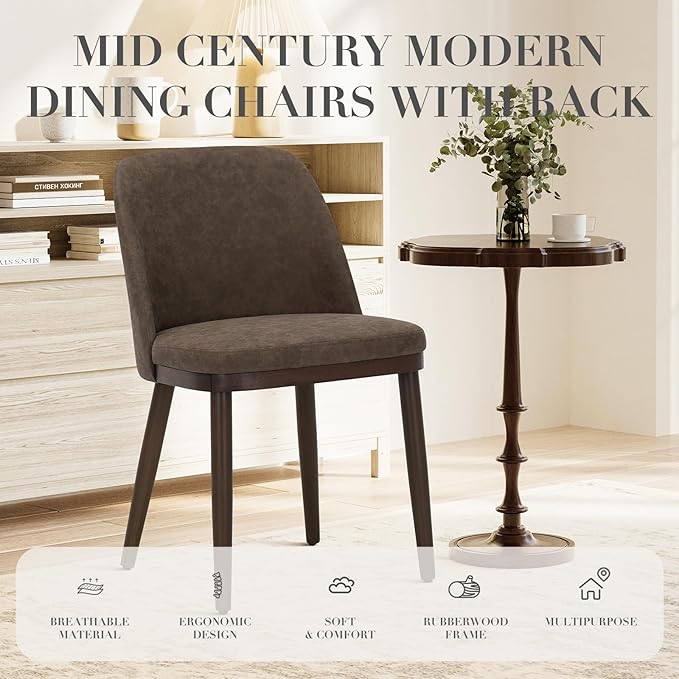 COLAMY Upholstered Dining Chairs Set of 4, Modern Kitchen Chairs with Back, Leather Side Dining Room Chairs with Wood Legs for Kitchen Dining Room Restaurant,Dark Brown