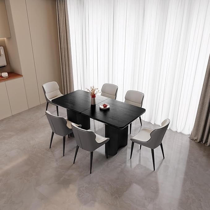 Miuuod 63" 7-Piece Kitchen & Dining Set,Modern Table & 6 Chair Set for Home,Apartment,Elegant Dining Chairs with Padded Seats & Backrests,Stable Frame Rectangular Table,Black