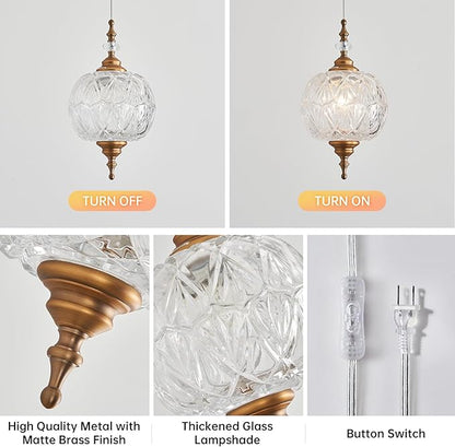 Plug in Pendant Light Fixtures Brass Vintage Pendant Lights Ceiling Pendant Fixtures for Bedroom Living Room Dining Room Kitchen Island