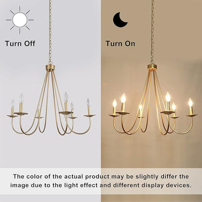 KSANA Modern Gold Chandelier, 6-Light Chandelier Light Fixture, 28’’ Large Hanging Pendant Light for Dining Room, Living Room & Kitchen Island, Soft Gold Finish