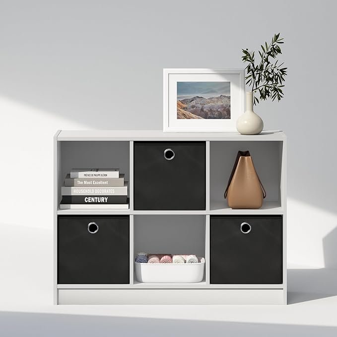 Furinno Cubic Closet Organizers and Storage, 6-Cube Closet Organizer with Bins, Open Shelf Storage, for Wardrobe, Bedroom, Living Room, White