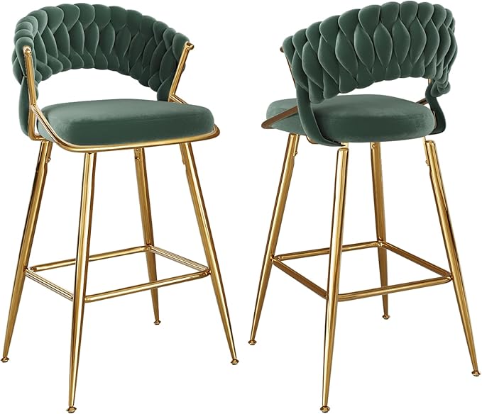 25.2" Velvet Counter Stool with Gold Accents, Ergonomic Plush Seat for Kitchen Island Bar
