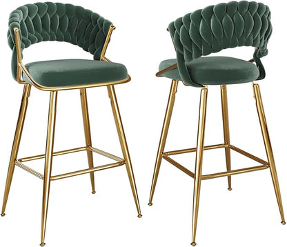 25.2" Velvet Counter Stool with Gold Accents, Ergonomic Plush Seat for Kitchen Island Bar
