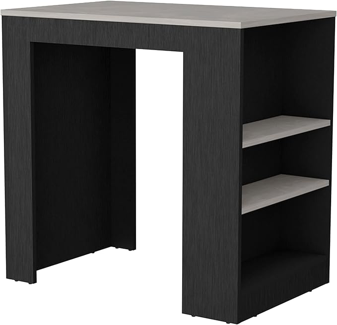 36" Sturdy 3-Side Shelves Bar Counter Height Table, Dinner Table with Modern Design, Bistro Pub Tables for Kitchen and Small Dining Spaces, Black + Gray