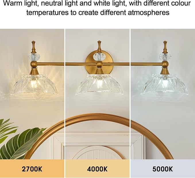 Vintage Bathroom Light Fixtures Gold Bathroom Vanity Light with Glass Shade G9 Bulb Wall Sconces Lighting for Bedroom Living Room Kitchen Hallway
