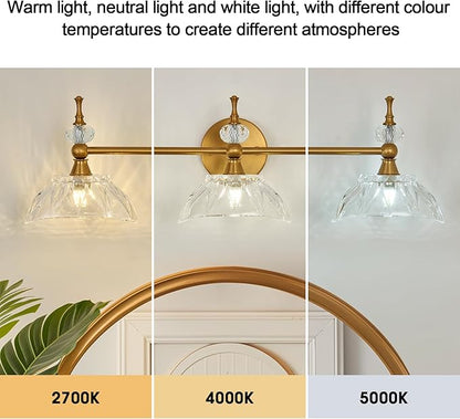 Vintage Bathroom Light Fixtures Gold Bathroom Vanity Light with Glass Shade G9 Bulb Wall Sconces Lighting for Bedroom Living Room Kitchen Hallway