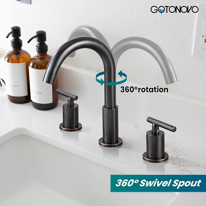 gotonovo 3 Hole 2 Handles Lavatory Basin Bathroom Sink Faucet with Pop Up Drain with Hot and Cold Mixer Valves 8 Inch Widespread Bathroom Faucet Oil Rubbed Bronze