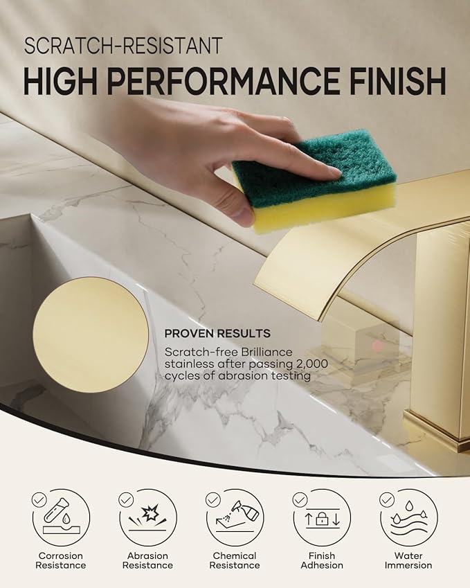 AVSIILE Waterfall Bathroom Faucet 3 Hole, Brushed Gold 8 Inch Widespread Modern 3 Piece Bathroom Sink Faucet, Touch On Lavatory Faucet for Vanity RV Restroom, Curved Spout