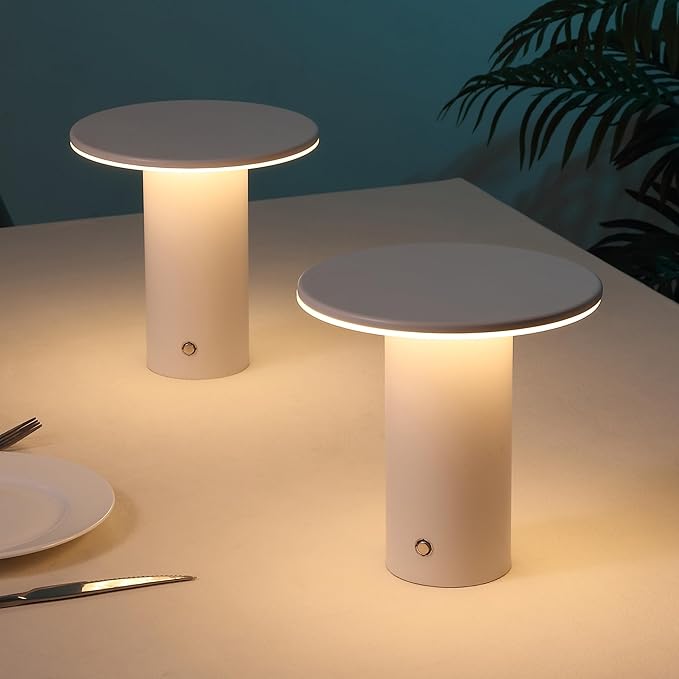 JONATHAN Y 7.5" White Modern Rechargeable Cordless LED Table Lamp Set of 2, Dimmable Touch Sensor Nightstand Mini Lamp for Dining Living Room, Frosted Diffuser JYL7158A-SET2