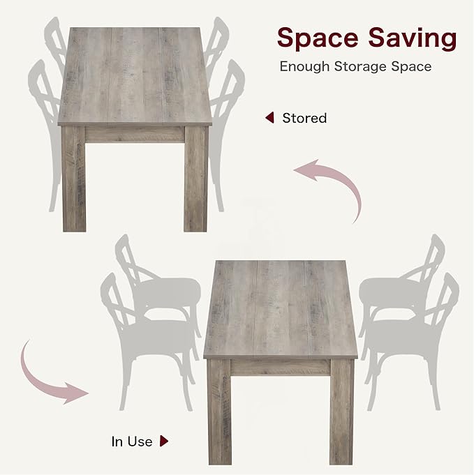 GarveeHome Dining Table for 4-6, Rectangular Dining Room Table with Large Table Top, Farmhouse Wood Dining Dinner Table for Dining Room, Kitchen, Living Room, Retro Gray