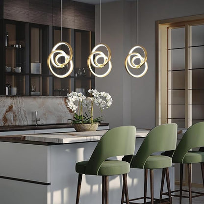 3000~6000K Modern Pendant Light Fixtures, LED Pendant Lights Kitchen Island Lighting Adjustable Height Gold Hanging Lights for Dining Room Kitchen Bedroom, 1Pack