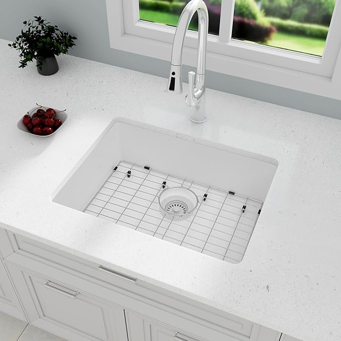 White Kithcen Sink, 23 Inch Undermount Kitchens Sinks, 23"x 18"x 8" Small Bar Sinks, 23 x18 Granite Composite Quartz Stone Kitchen Sink With Accessories