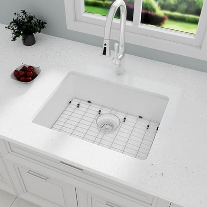 White Kithcen Sink, 23 Inch Undermount Kitchens Sinks, 23"x 18"x 8" Small Bar Sinks, 23 x18 Granite Composite Quartz Stone Kitchen Sink With Accessories
