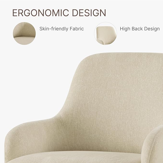 KISLOT Swivel Dining Chair Set of 1, Mid Century Modern Chair Fabric Upholstered Armchair with Armrest & Ergonomic Backrest for Dining Room, Kitchen, Bedroom, Living Room, Sand