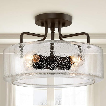 KSANA Semi Flush Mount Ceiling Light, 4-Light Flush Ceiling Light with Seeded Glass Shade for Kitchen, Hallway, W 12" x H 8"