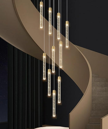 10-Light Long Large Modern Led Crystal Chandeliers Modern Spiral Chandeliers High Ceilings Chandelier for Staircase Foyer Gold