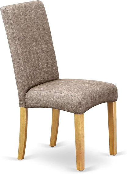 East West Furniture DRP4T16 Driscol Parson Kitchen Chairs - Dark Khaki Linen Fabric Upholstered Dining Chairs, Set of 2, Oak