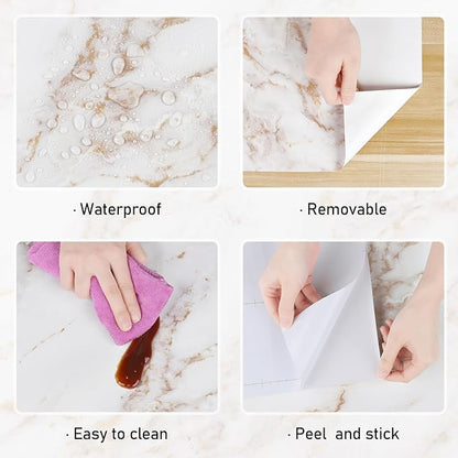 Wallercity White/Gold Marble Contact Paper for Countertops Waterproof Matte Marble Peel and Stick Wallpaper Counter Top Wrap Self Adhesive Vinyl Kitchen Wallpaper for Bathroom Table 15.8"x78.7"