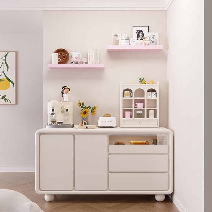PopiShelves Pink Floating Shelves for Wall - 17 Inch Natural Wood Shelves for Bathroom, Bedroom, Kitchen Decor, Farmhouse Decor Set of 2