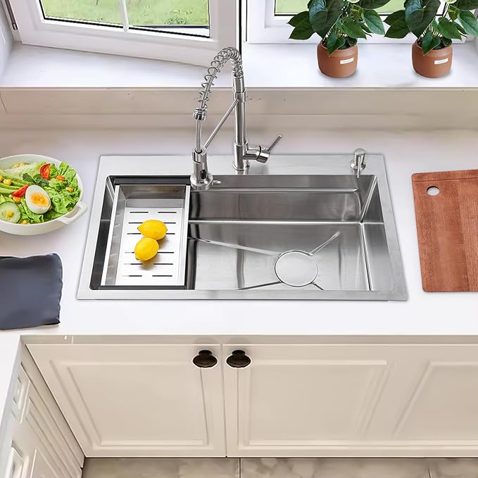 Kitchen Sink 30 inch Drop in Kitchen Sink with Faucet Combo Modern Workstation Farmhouse Sinks Large Stainless Steel Single Bowl kitchen Sinks