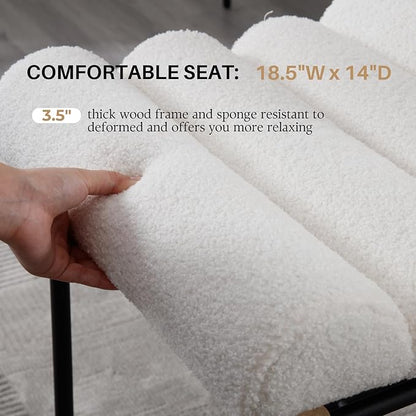 White Boucle Bar stools Set of 4, 25” Modern Upholstered Counter stools with Black Metal Legs, Sherpa Counter Height Chairs for Kitchen Island Armless Stool with Channel Tufted Back