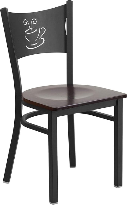 Flash Furniture 2 Pk. HERCULES Series Black Coffee Back Metal Restaurant Chair - Walnut Wood Seat
