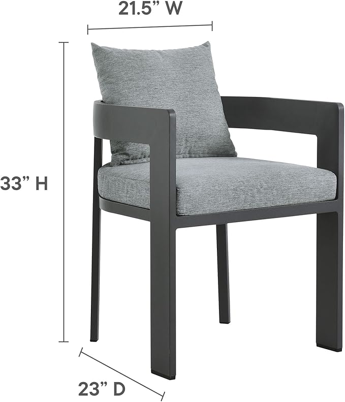 Modway Tahoe Outdoor Patio Powder-Coated Aluminum 9-Piece Dining Set in Gray Gray - Rectangular Patio Furniture Set for 8 - Outside Table with Umbrella Hole and Cushioned Chairs - Modern Patio Set