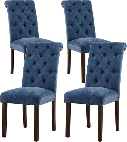 Tufted Dining Chairs Set of 4, Upholstered Parsons Dining Room Chairs, Fabric Kitchen Side Chair with Wood Legs, Blue