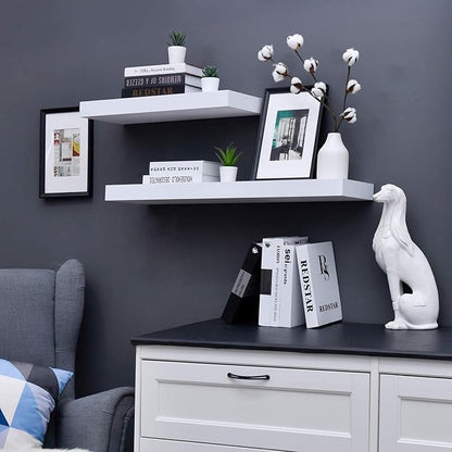 WELLAND 24 inch White Mission Floating Shelves for Wall, Bathroom and Bedroom, Modern Display and Book Shelves, Wall Mounted