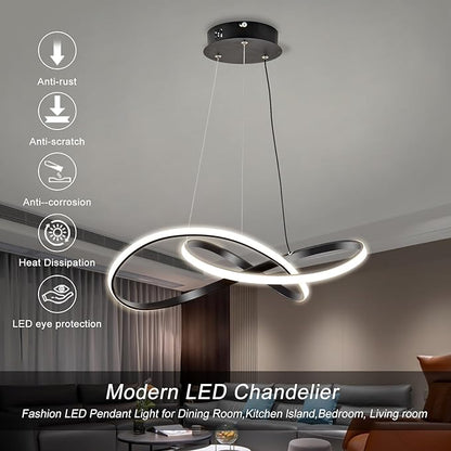 Viruhaka Modern LED Pendant Light Fixture，Black Contemporary Ceiling Hanging Fixture with Irregular Ring Lights for Dining Living Room Bedroom Kitchen Island Cafe（4000K，Neutral Light ）