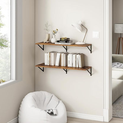 Fun Memories 40 Inch Floating Shelves, 12 Inch Deep Wall Shelf, 40 x 12 Floating Shelf Set of 2, Wood Floating Shelf Wall Mounted, Large Kitchen Living Room Bedroom Storage Shelves, Rustic Brown