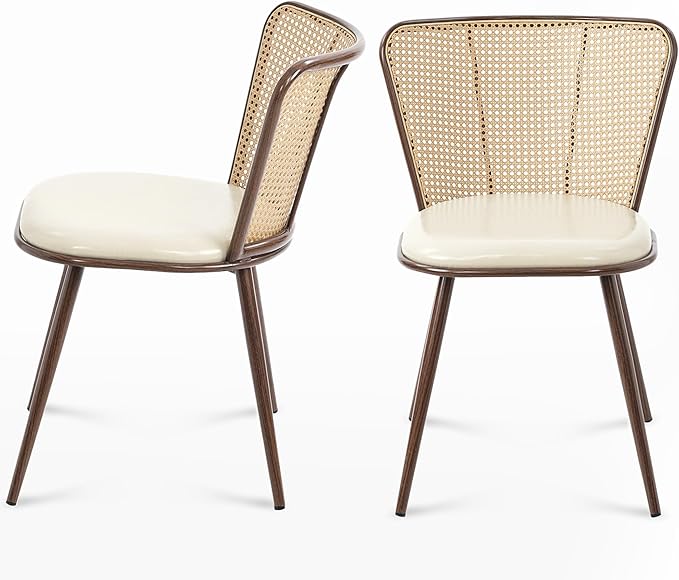 soges 18.9 Inches Dining Chairs Set of 2 Comfortable Upholstered Side Seating Armless with PU Leather Cushion and Back Support, Ideal for Kitchen, Dining, and Living Room Islands, Beige