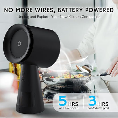 AIRTHEREAL Portable Range Hood with Rechargeable Battery, 3-Speed Suction Desktop Exhaust Fan, Tabletop Smoke Extractor for Indoor BBQ, Hibachi, RV, Apartment, and Dorm, RH180B Black