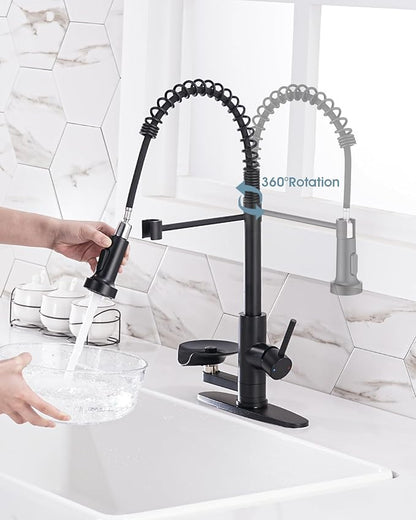 Kitchen Sink Fuacet with Glass Rinser, Single Handle Kitchen Faucet with Pull Down Sparyer, 304 Stainless Steel, Deck Plate, Matte Black