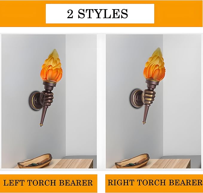 MIXL- Creative Retro Torch Wall Sconce, Courtyard Outdoor Wall Torch Lamp,1-Lights Antique Bedside Lamps, Outdoor Waterproof Sconces for Corridor, Garage, Patio (Right Hand)
