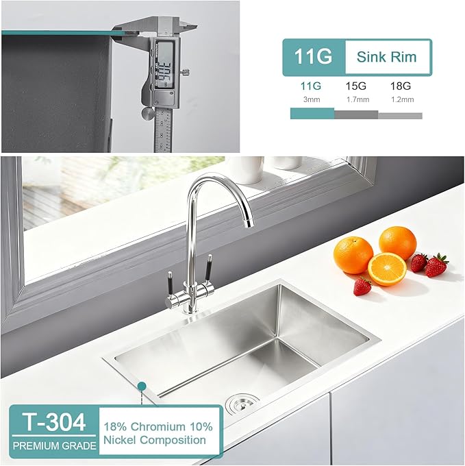 26 inch Bar Sink, KINKIB 26 x 18 x 9 inch Undermount Bar or Prep Kitchen Sink, Handmade Single Bowl T-304 Stainless Steel Small Kitchen Sink with Strainer