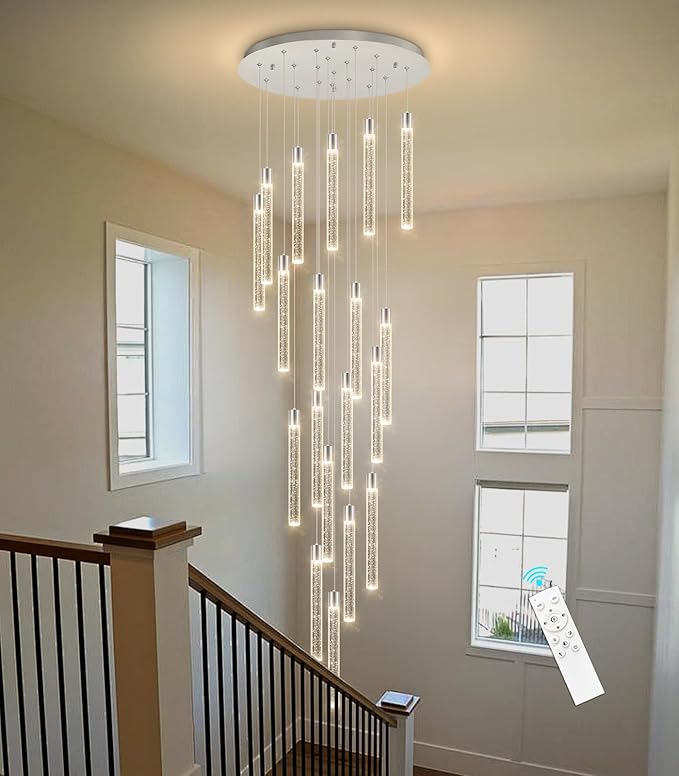 19-Light Long Large Modern Led Crystal Chandeliers Modern Spiral Chandeliers High Ceilings Chandelier for Staircase Foyer Chrome