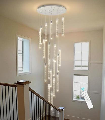 19-Light Long Large Modern Led Crystal Chandeliers Modern Spiral Chandeliers High Ceilings Chandelier for Staircase Foyer Chrome