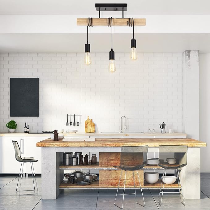 Rustic Vintage Wood Ceiling Light, 3-Light Retro Semi Flush Mount Ceiling Light Fixture, Industrial Farmhouse Ceiling Lamp for Hallway Bedroom Entryway Farmhouse Dining Room Living Room