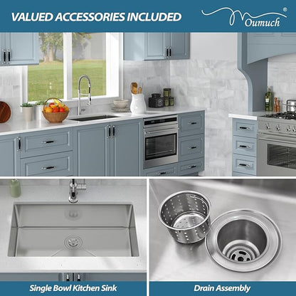 30 Inch Undermount Kitchen Sink - 30x18 Stainless Steel Kitchen Sink T304 18 Gauge Undermount Sinks Single Bowl Handmade Sinks Under the Counter, 9" Deep