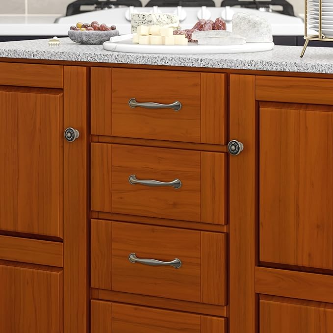 Home Styles Large Mobile Create-a-Cart Warm Oak Finish Two Door Cabinet Kitchen Cart with Salt and Pepper Granite Top, Adjustable Shelving, Four Large Utility Drawers