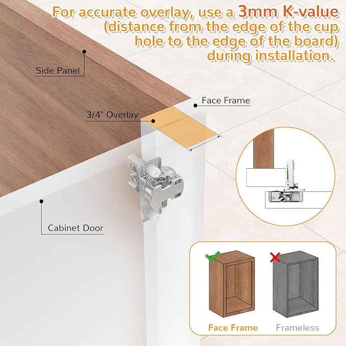 Chibery 10 Pack 3/4” Overlay 4D Soft Close Cabinet Hinges, Concealed Face Frame, Adjustable Closing Speed, 105° Opening Smooth Slow, Hidden Self Closing for Kitchen Corner, Cupboard (with Template)