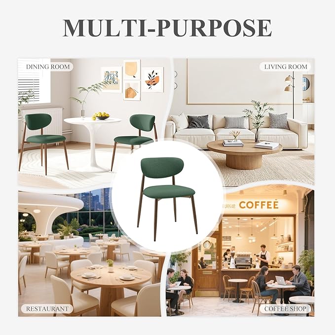 MALOL Upholstered Dining Room Chairs Set of 4, Kitchen Chairs with Metal Legs and Anti Slip Pads, Curved Back Dining Chair for Home and Restaurant Use, Green
