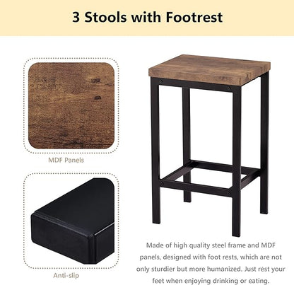 Merax 4-Piece Counter Height Extra Long Dining Table Set with 3 Stools and Side Table with Footrest Pub Kitchen Set (Brown)