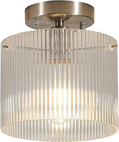 Modern Semi Flush Mount Ceiling Light, Industrial Clear Glass Ceiling Light Fixture, Crystal Ceiling Lamp, Modern Ceiling Lamps, Farmhouse Light for Entryway Hallway Kitchen Dining Room, Nickel