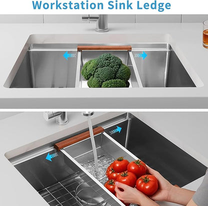23 Inch Black Undermount Kitchen Sink,16 Gauge Stainless Steel Kitchen Sink Single Bowl, 23"x19"x9" Undermount Sink Ledge Workstation Sinks With All Accessories, Multi-Functional Sinks