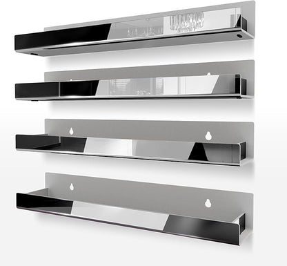 4 Pack 15 Inch Black Reflective Acrylic Shelves, Black Floating Shelves, Modern Sunglasses Essential Oil Picture Ledge Display Toy Storage Shelf
