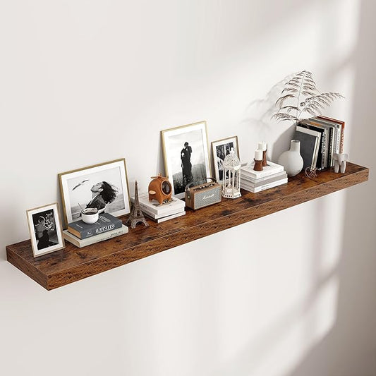 Venusmiles Floating Shelves for Wall, 72 Inch Wide x 12 Inch Deep Floating Shelves, Long Wood Floating Wall Shelf Shelves for Living Room Bathroom Bedroom Kitchen Home - (Brown, 72" W x 12" D x 2" H)