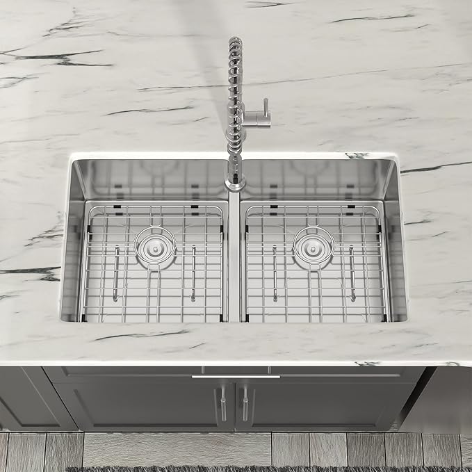 Dcolora 36" Extra Large Double Bowl Kitchen Sink Undermount 50/50 Split 16 Gauge 304 Stainless Steel Double Sinks, Round Corner 36"x19"x10" DC-U7740