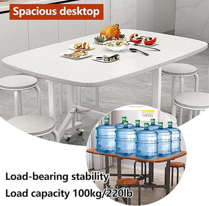 47.2×31.5in Wooden Foldable Kitchen Table with 6 Wheels, Space Saving Dining Table, Multifunction Movable Folding Wood Kitchen Dining Table, for Dining, Living Room, Apartment, Rustic, for 4-8 People